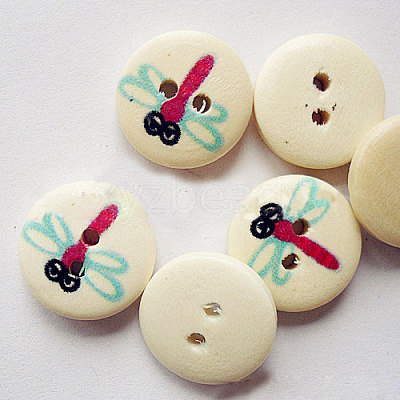 Round 2-Hole Buttons with Painted Dragonfly Pattern for Kids NNA0YW7-1