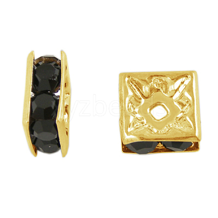 Brass Rhinestone Spacer Beads RB-A013-6x6-02G-1