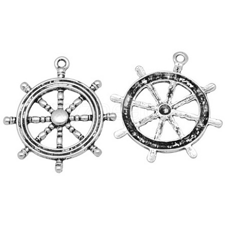 Tibetan Style Rudder Helm Alloy Pendants TIBEB-A101628-AS-FF-1