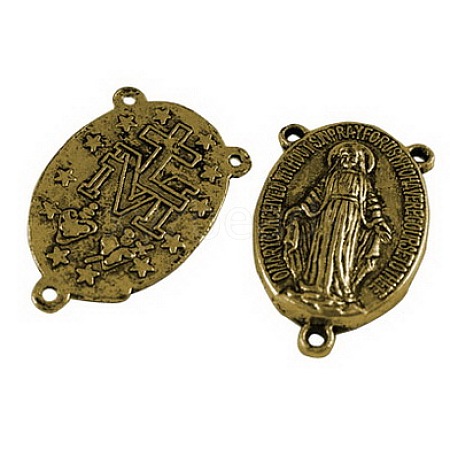 Holy Oval Carved Virgin Mary Tibetan Style Alloy Chandelier Component Links TIBEP-LF0961YKG-AG-FF-1