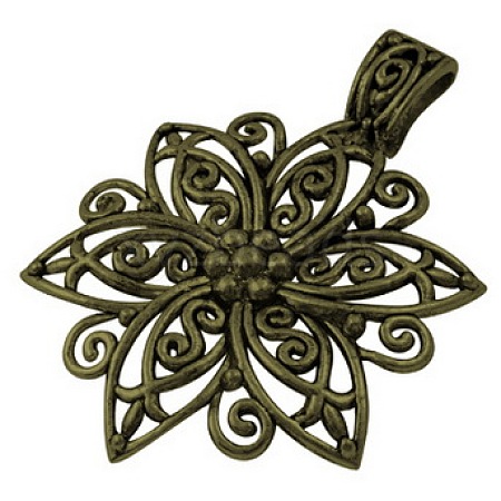 Tibetan Style Alloy Flower Big Pendants TIBEP-LF9727YKG-AB-LF-1