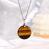 Natural Tiger Eye Flat Round Pendant Necklaces PW-WG95912-04-1