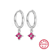 Anti-Tarnish Rhodium Plated Platinum 925 Sterling Silver Flower Dangle Hoop Earrings IN9619-06-1