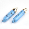 Electroplate Synthetic Turquoise Pointed Pendants G-S344-07E-2