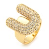 Brass Micro Pave Clear Cubic Zirconia Letter Open Cuff Ring for Women RJEW-M173-01G-U-1