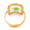 Pale Green Square Epoxy Resin with Dry Flower Adjustable Rings RJEW-G304-03G-02-3