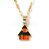 Halloween Stainless Steel Dark Orange Enamel Haunted House Pendant Necklaces European American Fashion Jewelry XI0912-2