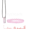 Natural Rose Quartz Beads Stretch Bracelets & Pendant Necklaces Sets for Men PW-WGF85DB-10-1