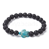 Natural Lava Rock & Synthetic Turquoise Turtle Beaded Stretch Bracelet BJEW-JB09699-04-1