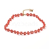 Glass Seed Beaded Flower Necklace with Alloy Enamel Bee Charm NJEW-JN03817-05-1