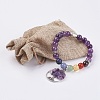 Chakra Jewelry Natural Gemstone Beads and Amethyst Charm Bracelet BJEW-JB03608-06-3