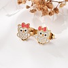 Brass Enamel Stud Earrings EJEW-B119-01G-02-3