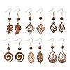 6 Pairs 6 Styles Natural Walnut Wood Dangle Earrings for Women EJEW-JE06101-1