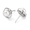 Anti-Tarnish Cubic Zirconia Sauqre with Natural Pearl Stud Earrings EJEW-F318-12P-2