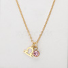 304 Stainless Steel Light Rose Rhinestone Birth Stone Constellation Pendant Necklaces FS-WG76580-10-1