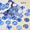 50Pcs Blue and White Printed Glass Cabochons GGLA-SZ0001-23-3