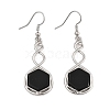 Hexagon Natural Obsidian Dangle Earrings EJEW-K298-01P-08-4