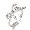Bowknot Brass Micro Pave Clear Cubic Zirconia Open Cuff Rings for Women RJEW-C098-06P-1