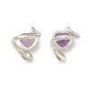 Natural Amethyst Heart with Snake Open Cuff Ring RJEW-P082-02P-14-4