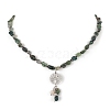 Natural Moss Agate & Pearl & Cubic Zirconia Tree of Life Pendant Necklace NJEW-JN04335-02-5
