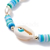 Natual Shell with Evil Eye & Pearl Braided Bead Bracelet BJEW-TA00049-02-4