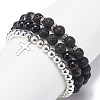 3Pcs 3 Style Style Natural Lava Rock & Golden Sheen Obsidian & Synthetic Hematite Stretch Bracelets Set BJEW-JB08735-5