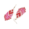 Heart Glass Seed Beaded Tassel Dangle Earrings for Women EJEW-MZ00201-01-4