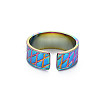 Rainbow Color 304 Stainless Steel Grooved Wide Band Open Cuff Ring for Women RJEW-N038-046M-2