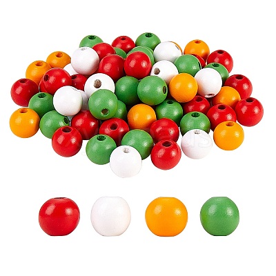 200Pcs 4 Colors Painted Natural Wood Beads WOOD-SZ0001-06-1