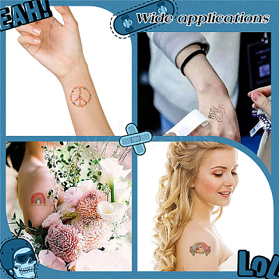 8 Sheets 8 Style Love and Peace Theme Paper Body Art Tattoos Stickers DIY-CP0007-55-1