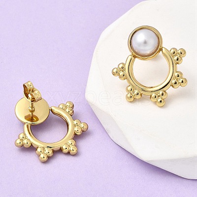 201 Stainless Steel ABS Plastic Pearl Stud Earrings EJEW-Z151-13G-07-1