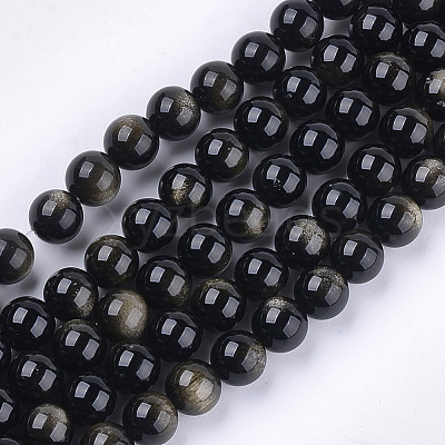 Natural Golden Sheen Obsidian Beads Strands X-G-S333-8mm-025-1