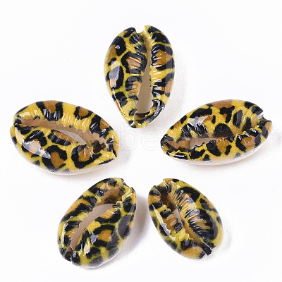 Printed Natural Cowrie Shell Beads X-SSHEL-R047-01-B06-1
