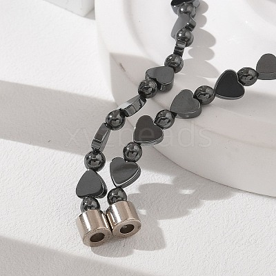 Round Heart Synthetic Non-Magnetic Hematite Beaded Necklaces NJEW-R020-02-1