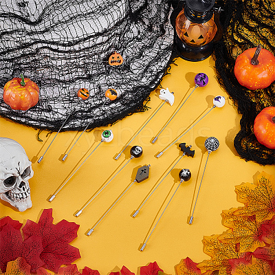 12Pcs Halloween Theme Brass Brooch JEWB-BC00010-1