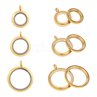3Pcs 3 Style 304 Stainless Steel Locket Pendants FIND-UN0001-83G-1