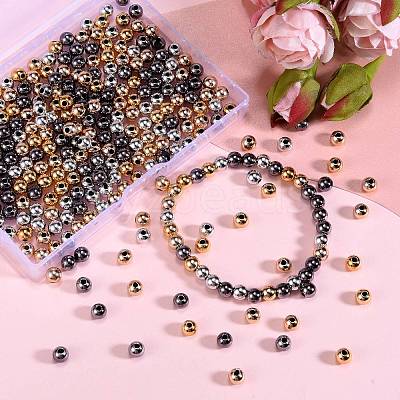 400Pcs UV Plating ABS Plastic Round Beads and 8Pcs Brass Micro Pave Cubic Zirconia European Beads CCB-SZ0001-11-1