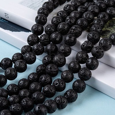 Natural Lava Rock Stone Bead Strands X-G-R193-18-8mm-1