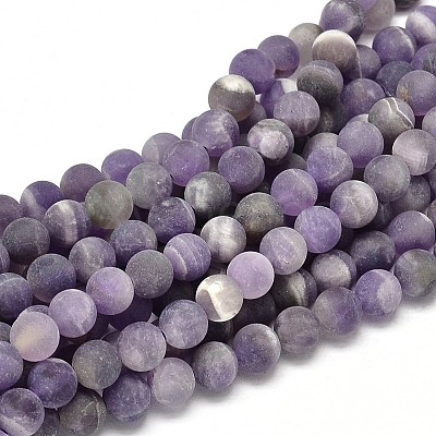Frosted Natural Amethyst Round Bead Strands G-L357-6mm-07-1