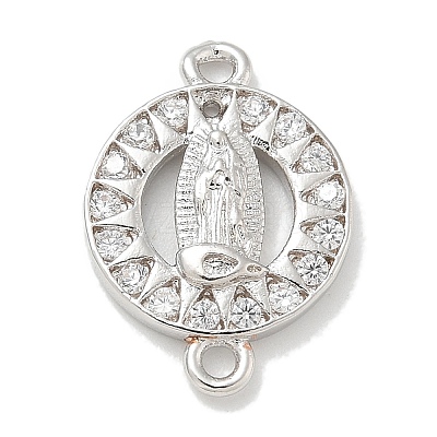 Rack Plating Brass Micro Pave Clear Cubic Zirconia Religion Virgin Mary Connector Charms KK-L224-094P-01-1