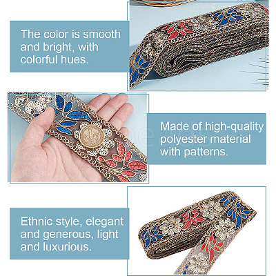 10 Yards Polyester Embroidery Flower Ribbons OCOR-WH0092-28-1