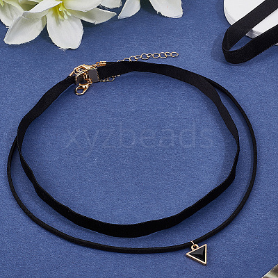 4Pcs 2Styles Alloy & Black Velvet Inverted Triangle Pendant Double Layer Choker Necklaces NJEW-WH20002-11B-1