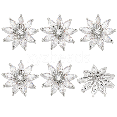 6Pcs 1-Hole Alloy Micro Pave Clear Cubic Zirconia Shank Buttons BUTT-FG0001-27-1