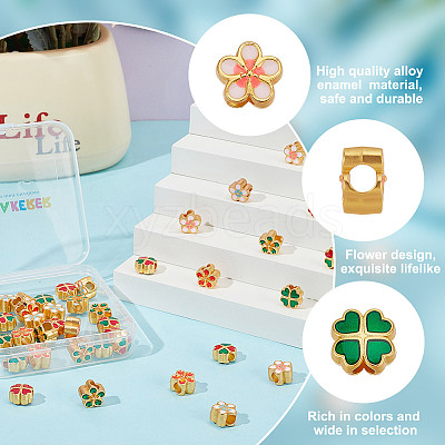 42Pcs 7 Styles Alloy Enamel European Beads ENAM-GO0001-17-1