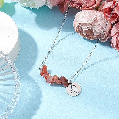 Natural South Red Agate Chip & Constellation Pendant Necklaces NJEW-JN05084-05-1