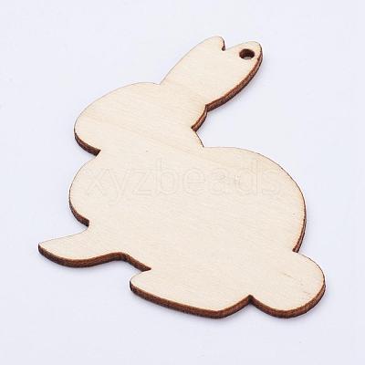 Undyed Wood Blank Tag Big Bunny Pendants WOOD-P010-02H-1