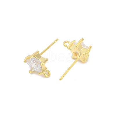 Brass Micro Pave Clear Cubic Zirconia Stud Earring Findings KK-Z099-02G-04-1