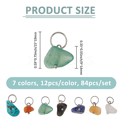 84Pcs 7 Colors Natural & Synthetic Mixed Stone Nuggets Pendants PALLOY-FH00144-1