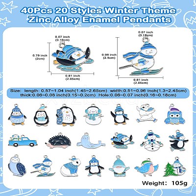 40Pcs 20 Styles Winter Theme Zinc Alloy Enamel Pendants ENAM-CJ0006-43-1