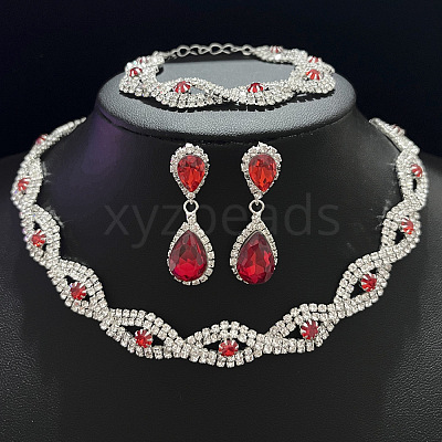 Alloy Rhinestone Pendant Necklaces & Earrings Sets for Women WGE8301-06-1